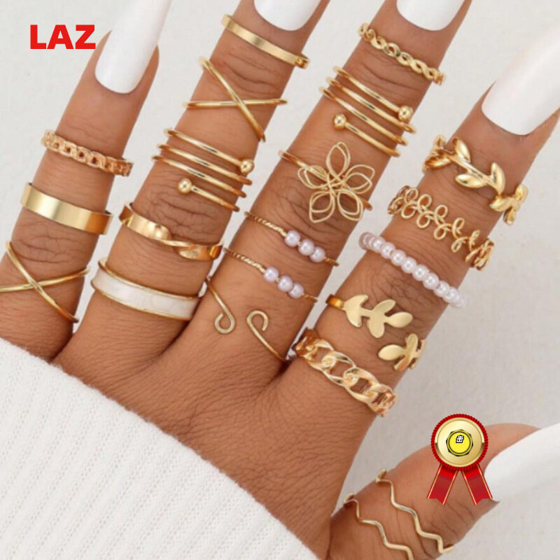 24 cái nữ hoài cổ Bộ nhẫn bướm lá dát kim cương hình học Stackable nhẫn đeo đốt tay