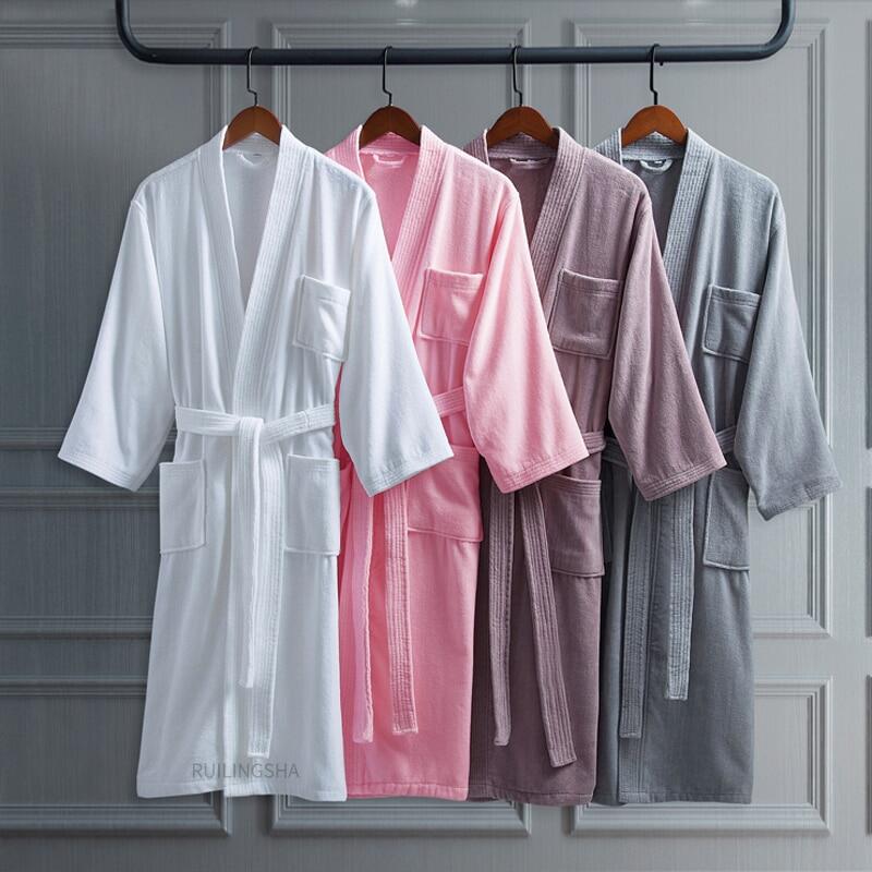 Áo choàng tắm vải bông dày thấm hút dài 100% cotton kimono khăn waffle nhẹ cho nam áo choàng tắm kèm đồ ngủ áo choàng nữ