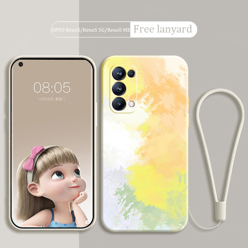 สำหรับ OPPO Reno 5/Reno 5G/Reno 5 Marvel Edition เคสโทรศัพท์กล้องเคสกันกระแทกสีน้ำ Frosted ตรง Edge Liquid ซิลิโคนปกหลัง