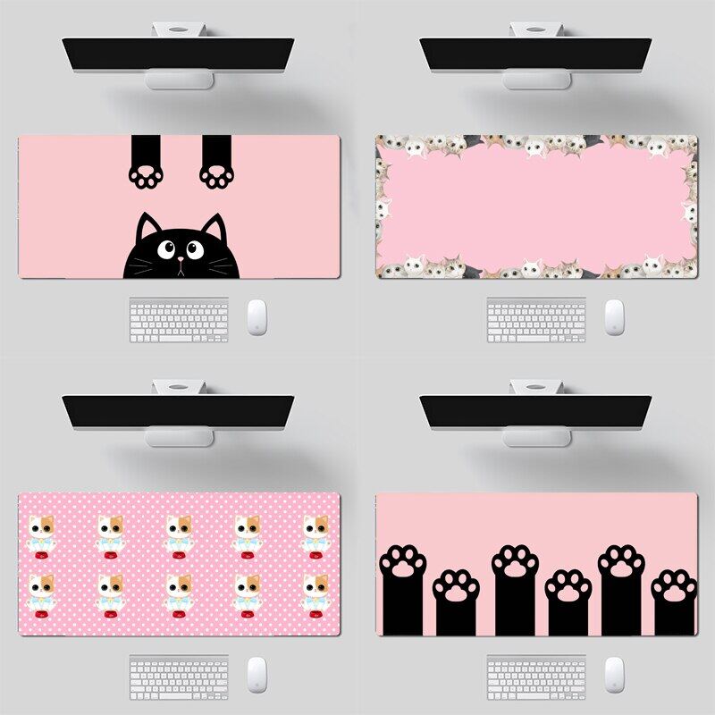Cute Pink Cat paw Large Mousepad Gamer XL Gaming Mouse Pad Rubber Locking Edge Laptop Notebook Desk Mat