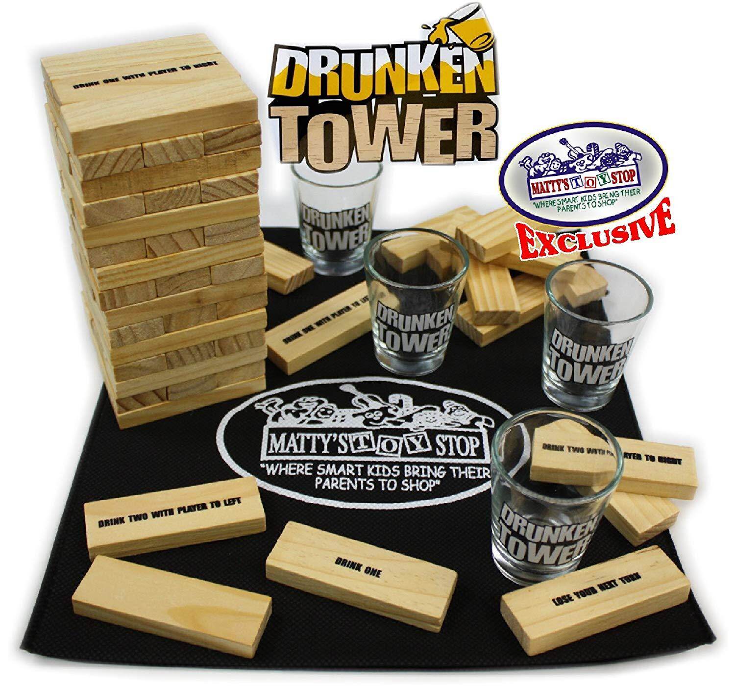 Drunken Tower Game Áo thông Cao Cấp Say Rượu Tháp Các Lấy MỘT Bộ Trò Chơi Uống với Độc Quyền Matty của Đồ Chơi Dừng Túi Bảo Quản Gia Đình