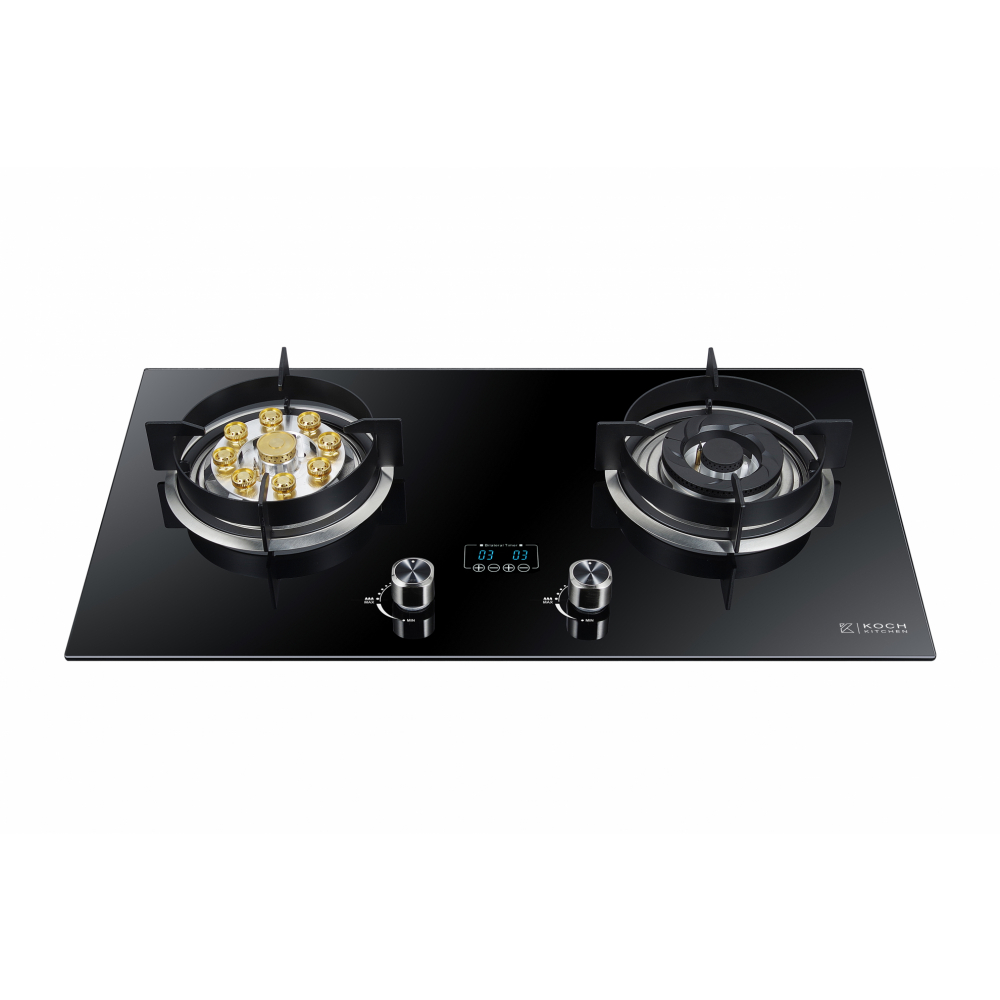 Global House Koch Kitchen เตาแก๊สแบบฝ้ง ตั้งเวลาเปิด-ปิด หน้ากระจก 2หัวเตา MONIGA KT-01 สีดำ รับประกันของเเท้! ราคา 5,159 บาท*ส่งฟรี