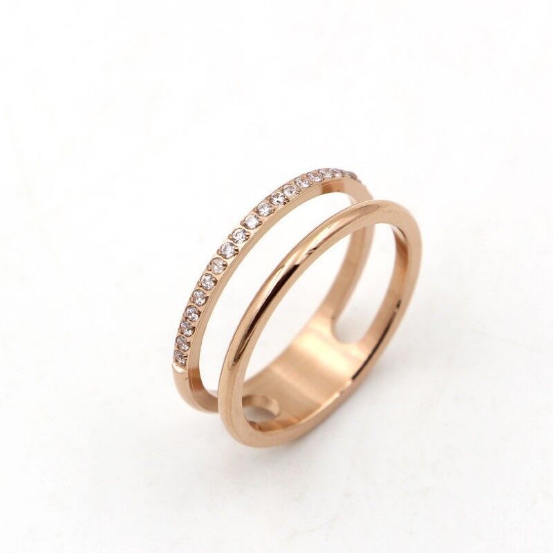 Nhẫn Nữ 2 Vòng Đính Đá Titan Ko Đen TT 3440