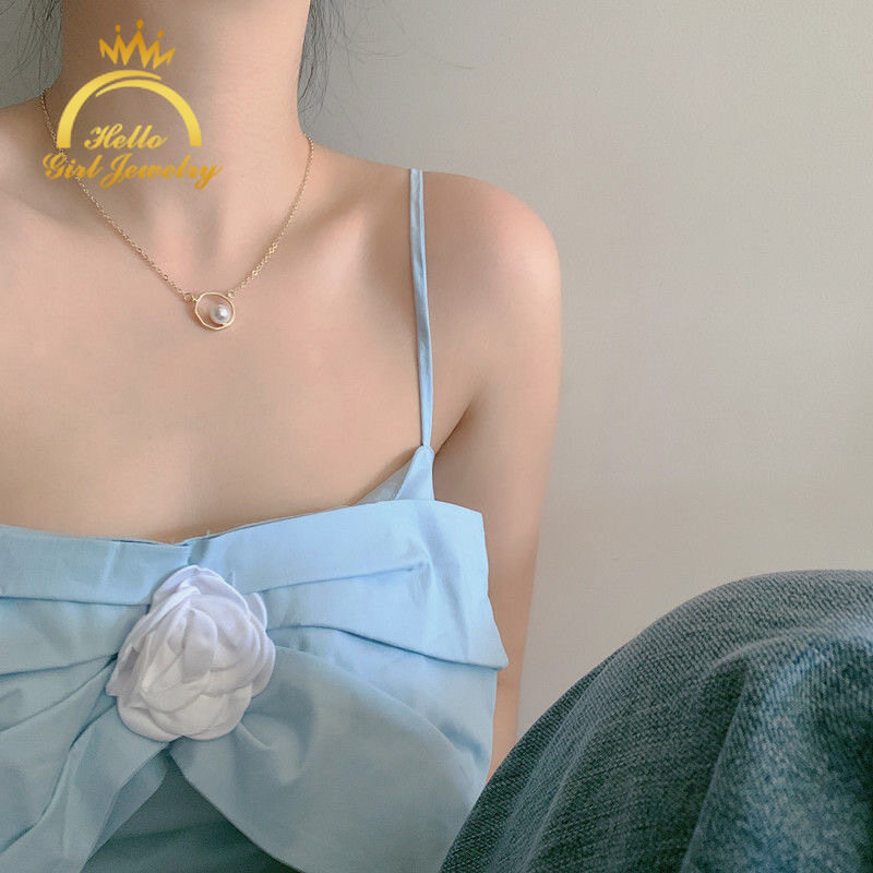 Hello Girl Trang sức Thời trang Hàn Quốc Ngọc trai Choker Vòng cổ Phụ nữ Cô gái Hình học Temperaments Dây chuyền Trang sức Màu đỏ Net Phụ kiện