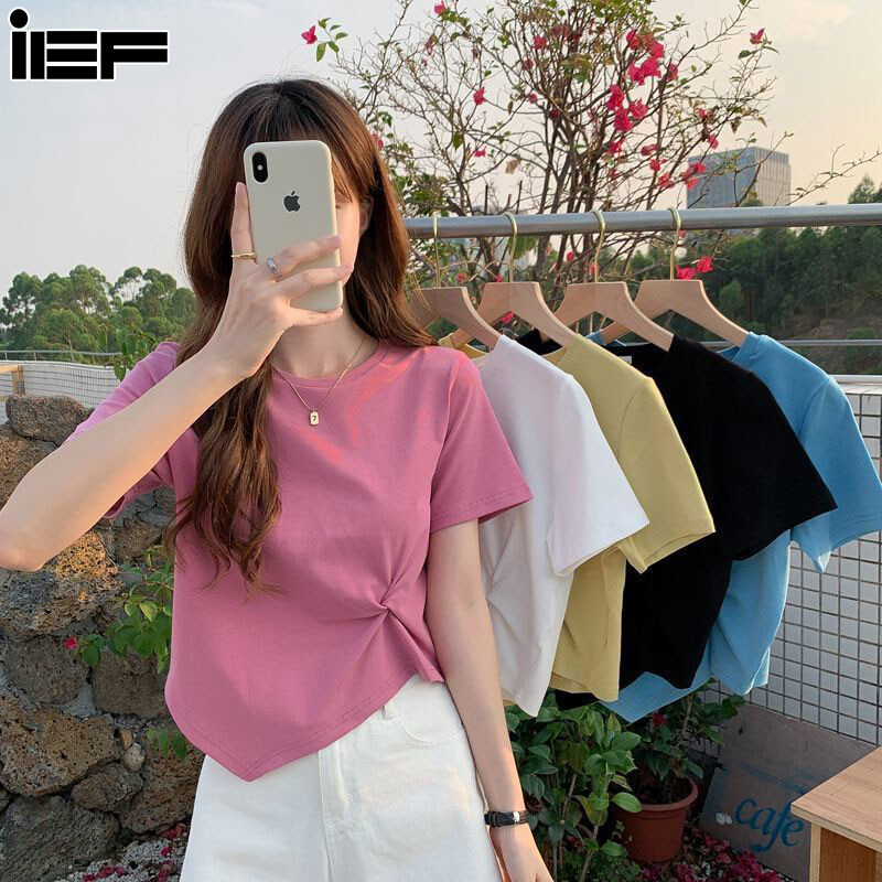 IEF 2022 new summer design sense niche half-sleeved high-waisted short top irregular short-sleeved t-shirt women