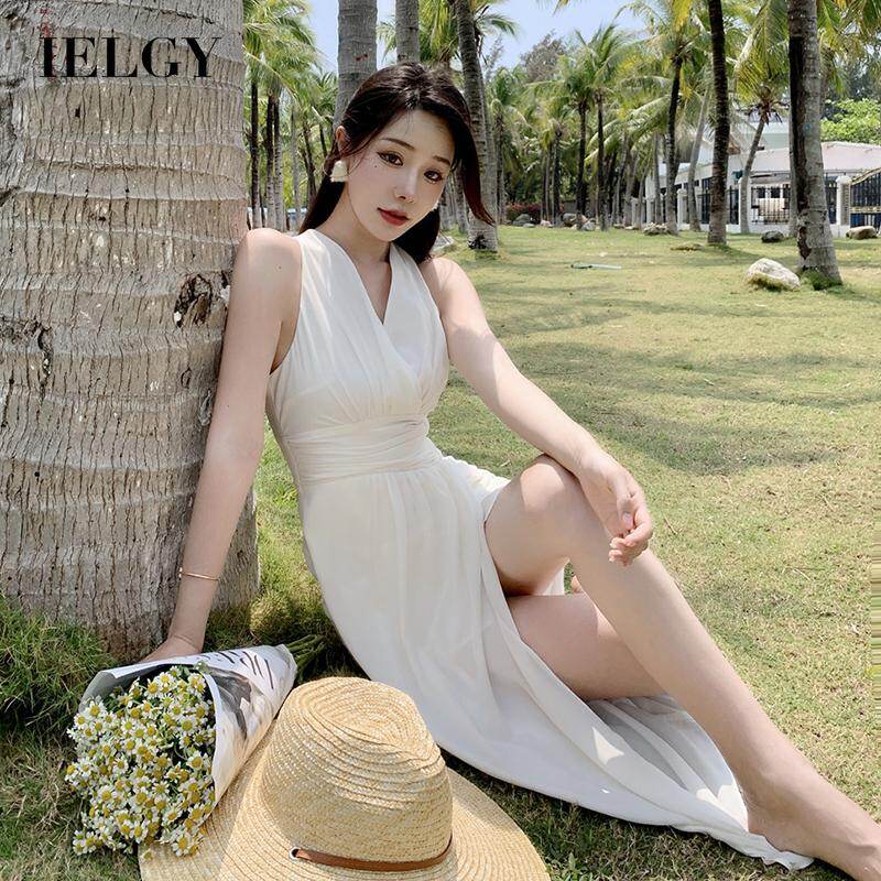 Ielgy đầm trắng cổ chữ v dáng ôm cá tính cho nữ