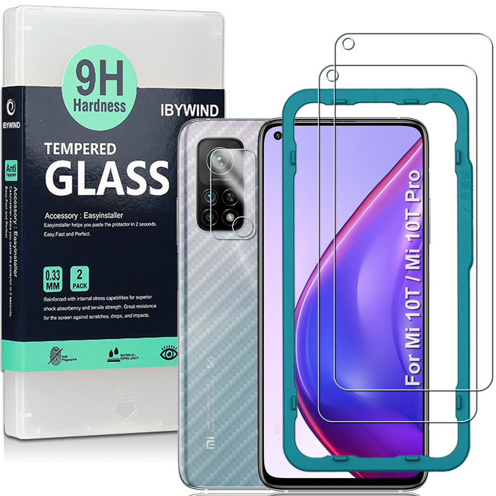 Ibywind Tempered Glass Protectors For Xiaomi Mi 10T/Mi 10T Pro/Redmi K30S [2PCS Pack] [Back Carbon Fiber Skin Protector]-Transparent With Camear Lens Protector