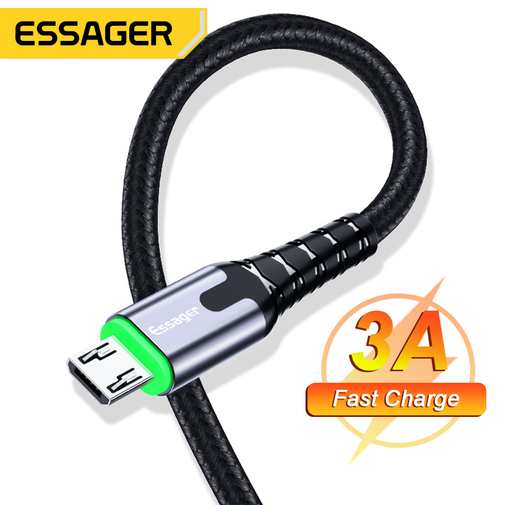 Essager led cáp micro usb 3a dữ liệu sạc nhanh cuộn dây cáp sạc tương thích cho samsung xiaomi vivo oppo điện thoại di động hệ điều hành android cáp micro usb