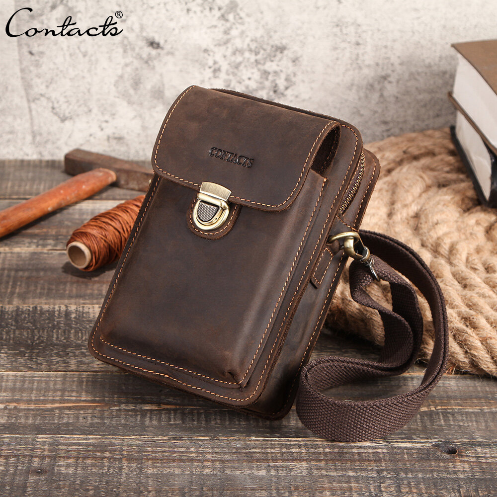 Contact's Chất Lượng Hàng Đầu Túi Đeo Hông Nam Túi Đeo Vai Da Thật Du Lịch Cổ Điển Túi Đựng Điện Thoại Với Túi Có Khóa Kéo Đồ Đựng Thẻ Cho Nam
