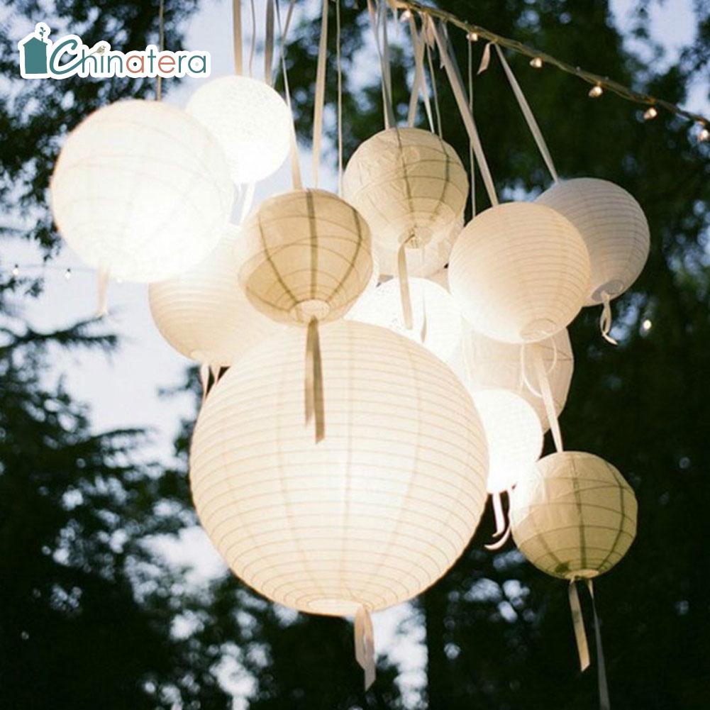 SUPVOX Japanese Lantern Set – 3 Pack Solar-Powered Hanging Paper Lanterns, White, 14.5" Tall, For Outdoor Patio, Restaurant, Or Home Decor