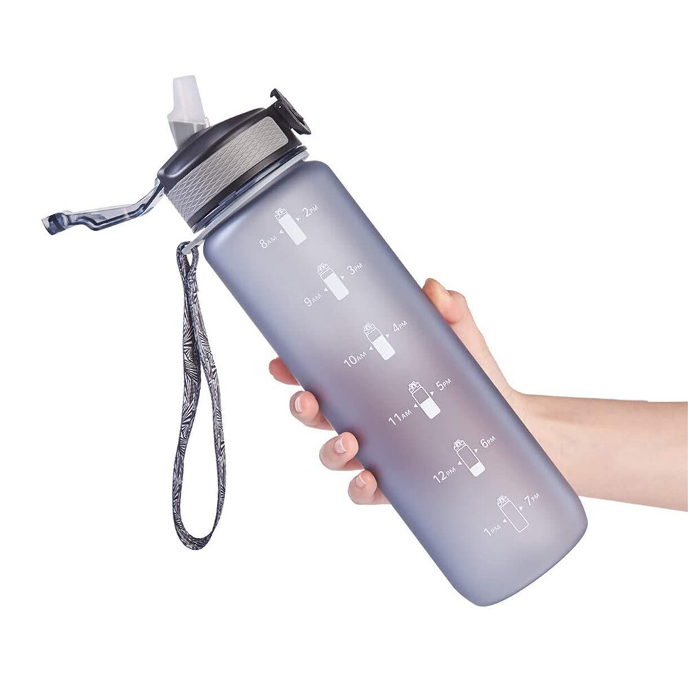 Abor thể thao abor thể thao chai nước có mốc đánh dấu thời gian, dây đeo, chống rò rỉ Tritan BPA-free, đảm bảo bạn uống đủ nước để tập thể dục, phòng tập thể dục, cắm trại, thể thao ngoài trời