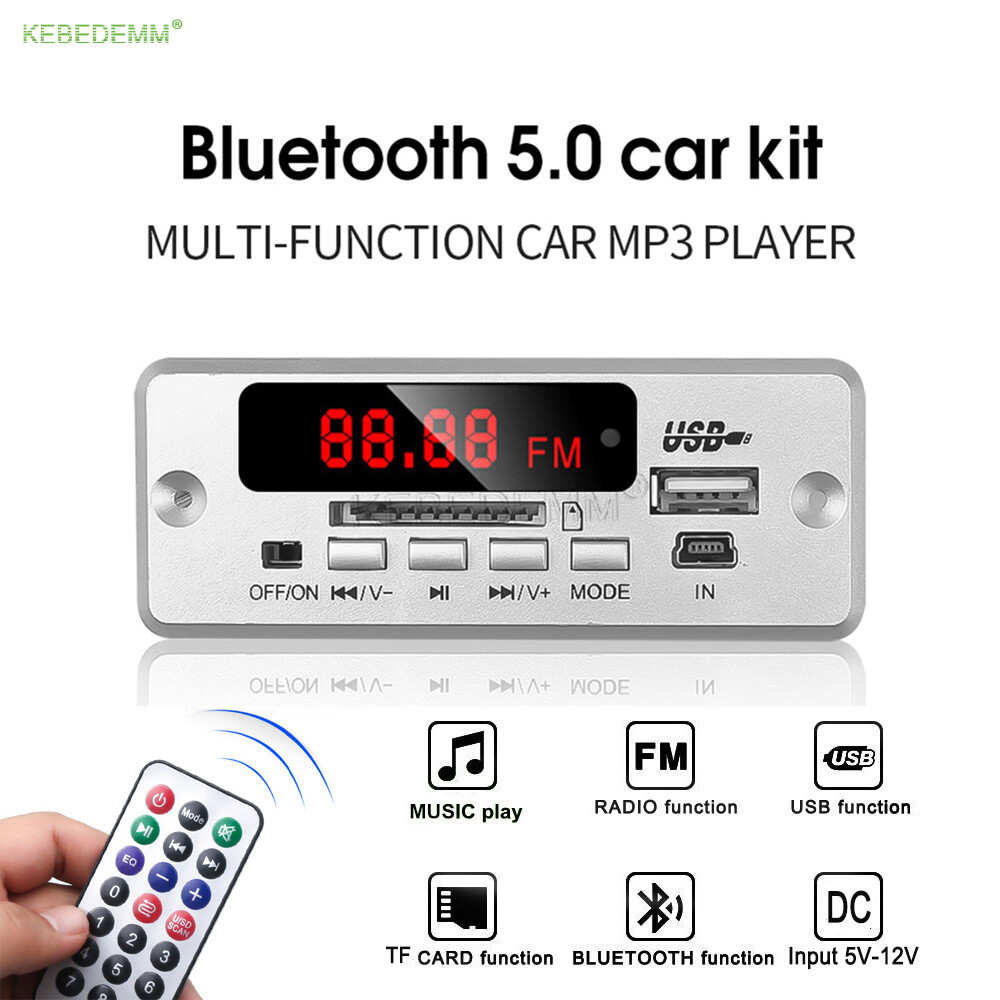 Kebedemm máy nghe nhạc mp3 bluetooth 5.0 bảng giải mã nhạc không dây dc 5v 12v mp3 wma usb 3.5mm aux fm radio aux mô-đun nhận âm thanh có điều khiển từ xa