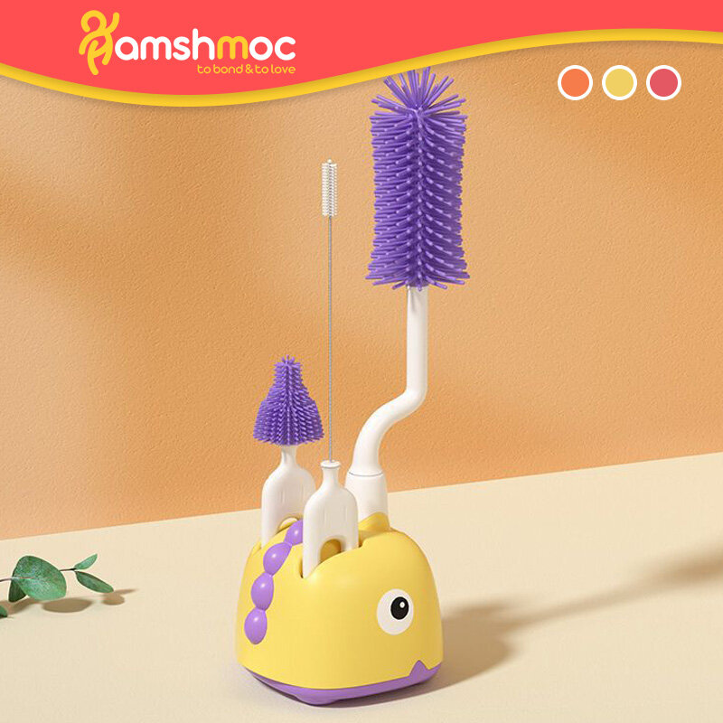 HamshMoc No Dead Angle baby brush set Professional High Density Baby milk bottle brush cleaner 360 Degree Rotation Multifunctional sterilizable with storage box ราคา 193 บาท*ส่งฟรี