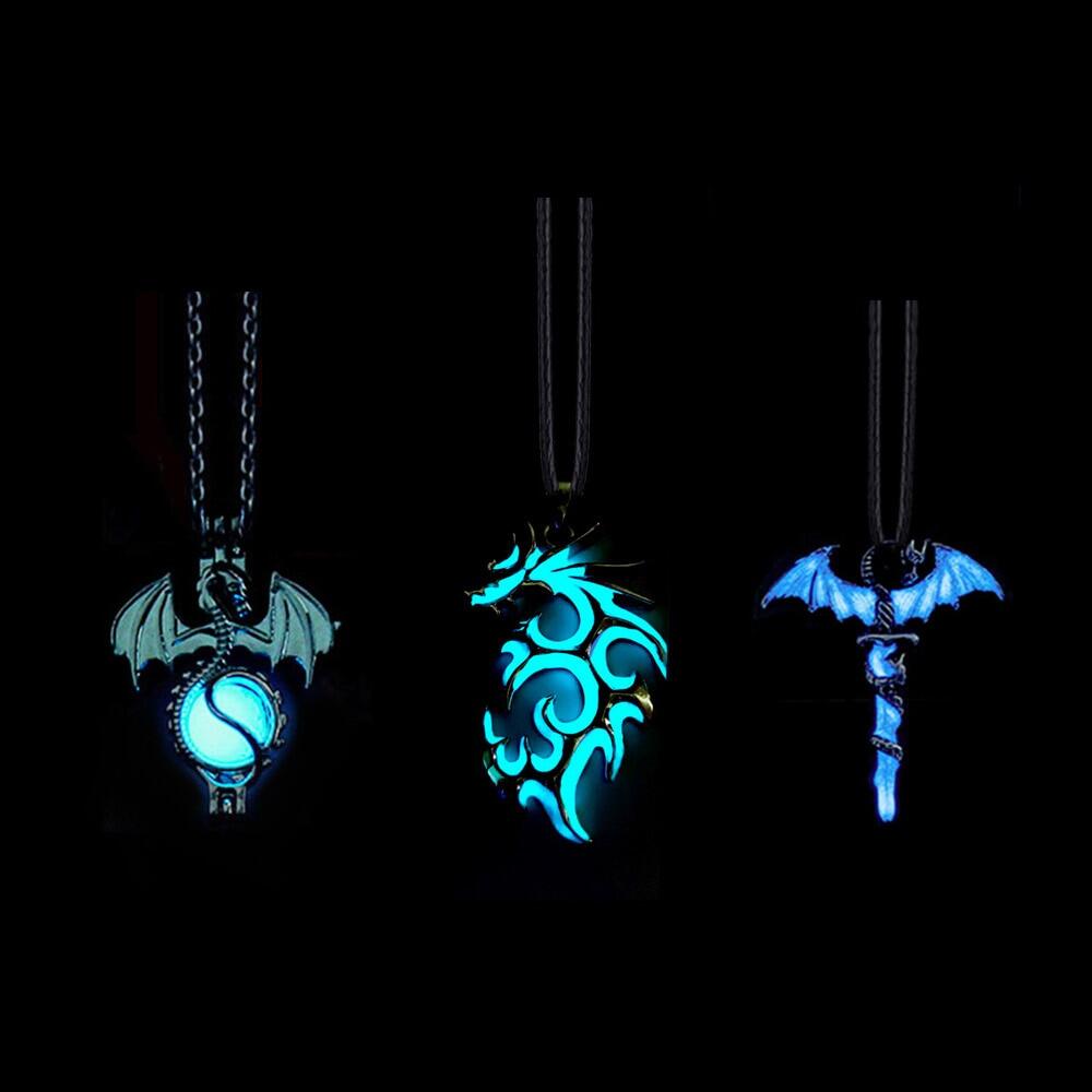 Luminous Dragon Necklace Glowing Night Fluorescence Antique Silver Plated