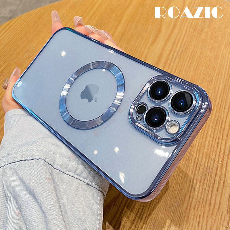 ROAZIC All Inclusive Lens Protection For iPhone 15 14 13 12 11 Pro Max XS XR X 7 8 6 6s Plus + Soft TPU Shockproof Protect Back Cover Luxurious Transparent Electroplated Logo Hole Phone Case