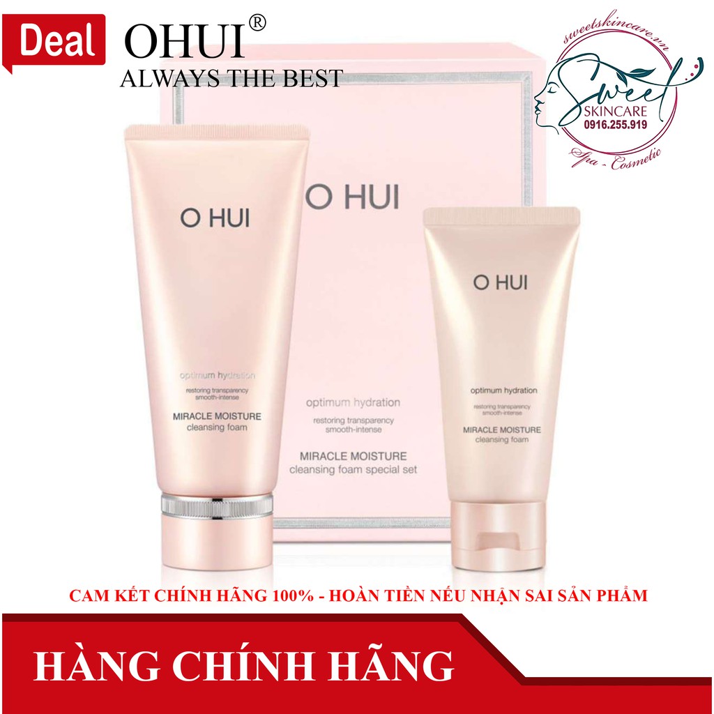 Set sữa rửa mặt Tẩy Trang Ohui hồng Miracle Moisture Cleansing Foam làm sạch dịu nhẹ cho da - MS054 O Hui