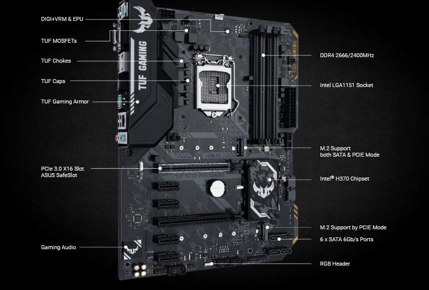 ASUS TUF H370PRO GAMING LGA1151 MOTHERBOARD