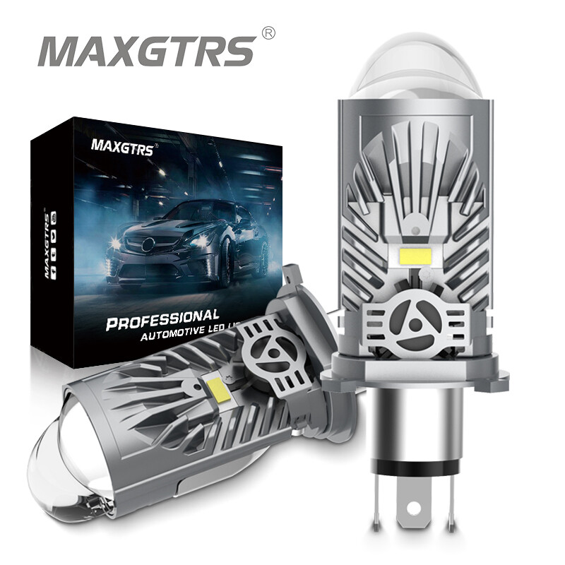 Maxgtrs Dual Lens H4 LED Headlight Mini Projector Lens LED H4 Auto Lamp Automobile Headlight Hi/Low Beam Light 55W 12000LM Plug&amp; Play