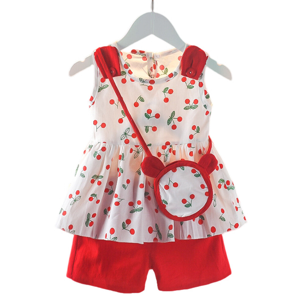 CUIXI 2pcs Girls Princess Shirt Suit Summer Sleeveless Pullover Tops Breathable Shorts For 0-5 Years Old Children