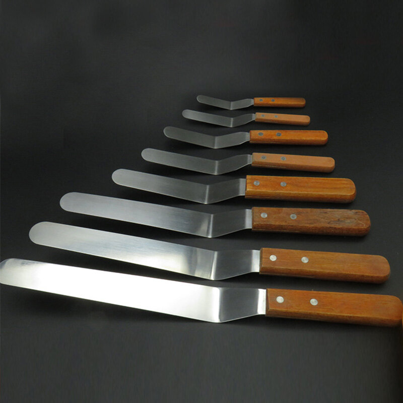 BTTUM Dụng Cụ Chà Láng Bánh Kem Công Cụ Trang Trí Bánh Kem Thìa Bánh Phụ Kiện Bơ Dụng Cụ Nhà Bếp Thép Không Gỉ Cán Bằng Gỗ Dụng Cụ Cắt Bánh 1 Chiếc