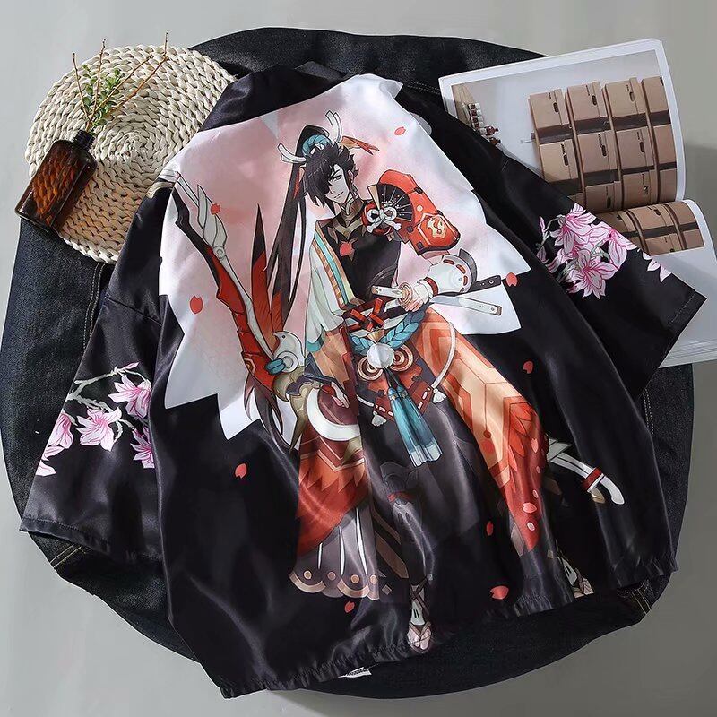 Áo Sơ Mi In Hình Anime, Tay Áo 3/4, Áo Phông Mát Mẻ, Áo Nam, Áo Sơ Mi Nữ Giản Dị