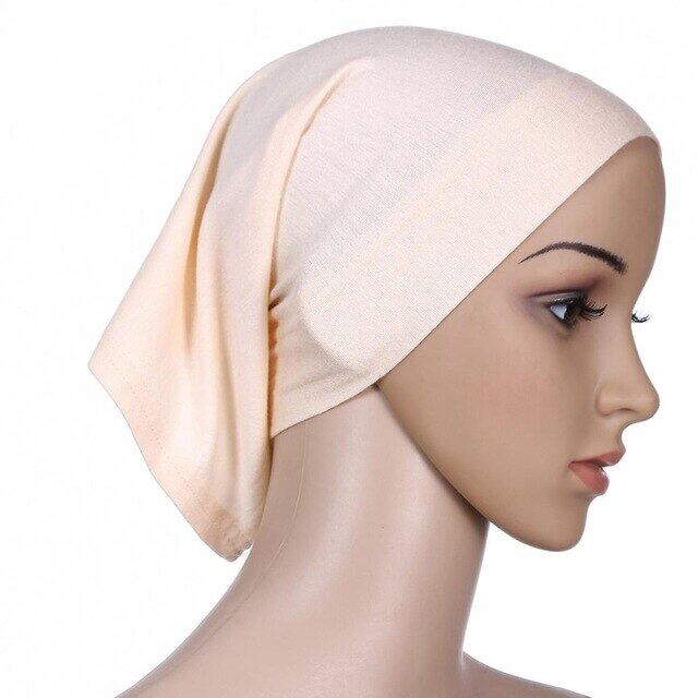 1 Pc ยืดหยุ่นผ้าโพกศีรษะผ้าฝ้ายหมวกสีทึบผู้หญิงฤดูหนาว Femme Hijabs หมวก Headscarf หมวกฮิญาบมุสลิม