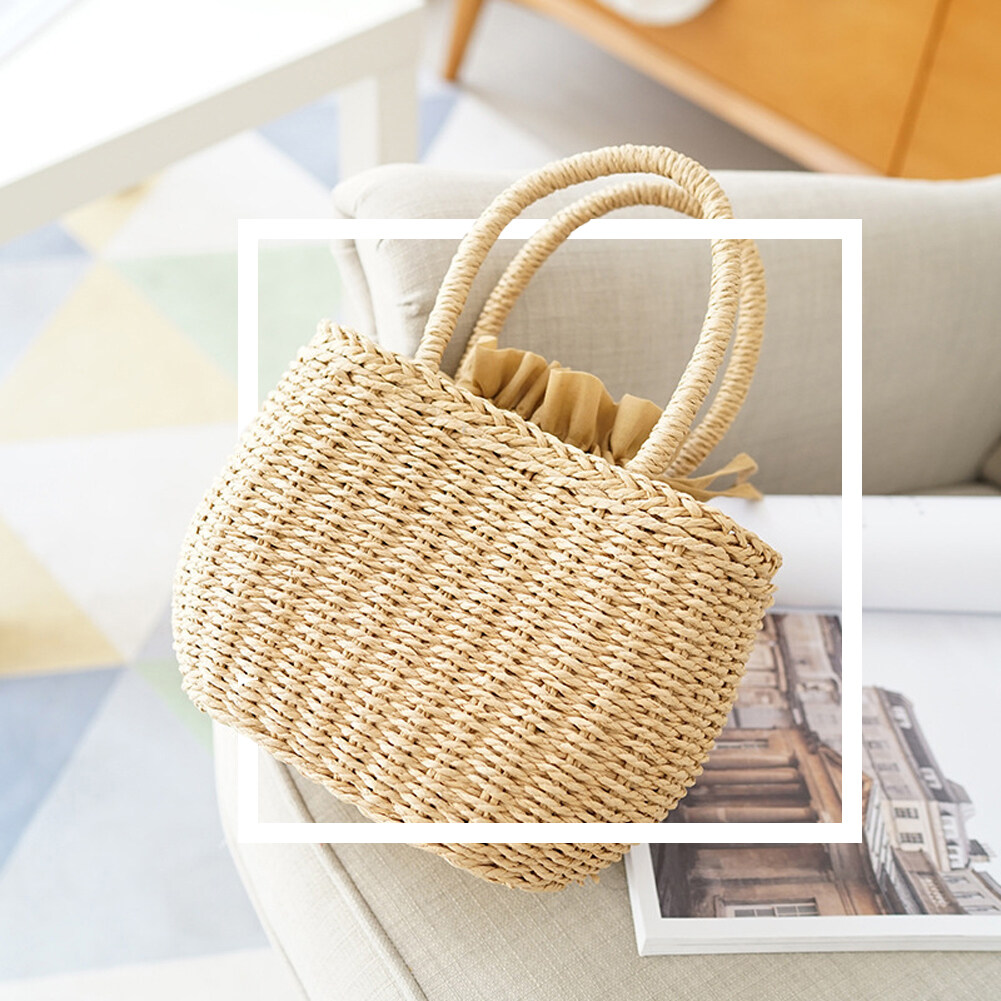 【YIDEA Hongkong đan Lát Cổ Điển, Túi Xách Nữ Túi Tote Giỏ Đan Bằng Rơm Bãi Biển Mùa Hè