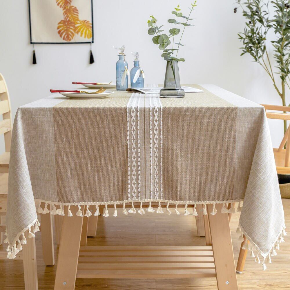 Khăn trải bàn tròn vải lanh cotton phong cách bắc âu khăn trải bàn ăn chống nước sọc màu nâu khăn trải bàn hình chữ nhật mặt dây chuyền ren khăn trải bàn hình vuông 4 chỗ ngồi khăn trải bàn hình chữ nhật 6 chỗ ngồi
