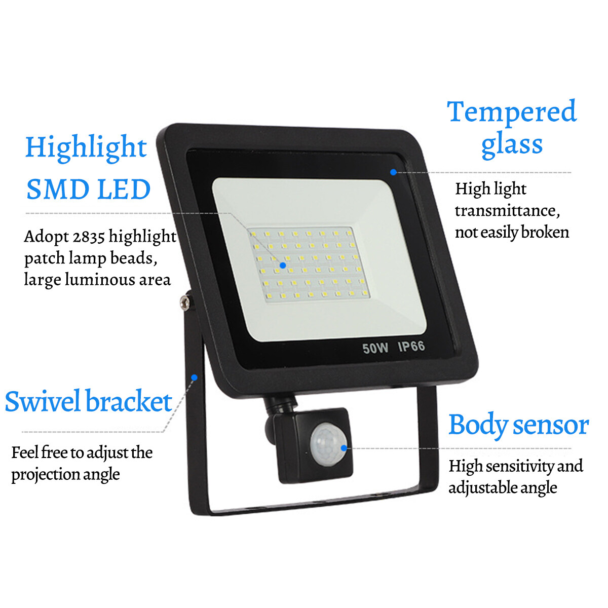 Generic 20W100W Floodlight PIR Motion Sensor Outdoor Security LED