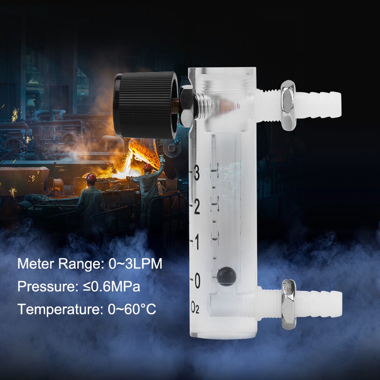 Bộ điều chỉnh khí LZQ-2 Đồng hồ đo lưu lượng 0-3LPM có van điều khiển Oxy/Không khí/Khí