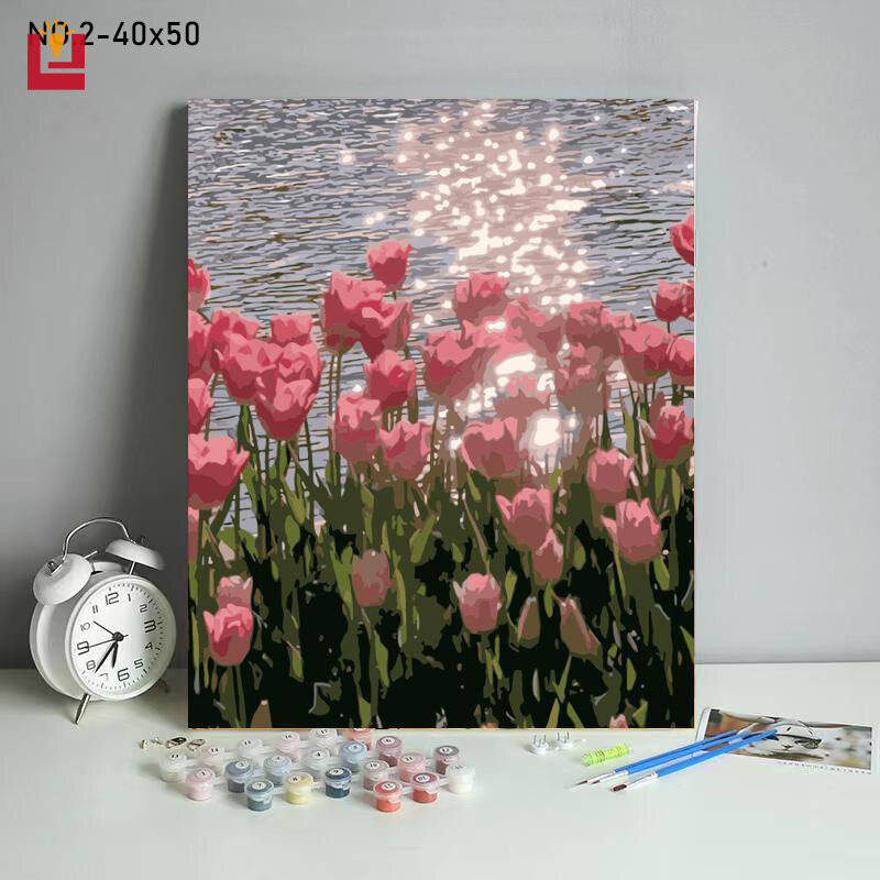 Yonuo tranh tô màu theo số tranh số hoá tranh dầu kỹ thuật số tự làm nhà trà hoa tulip kỹ thuật số tranh màu vẽ tay tô màu