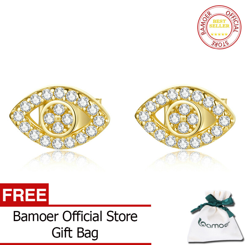 Bamoer khuyên tai dạng hạt vàng zircon khuyên tai bạc 925 pha lê hình mắt quỷ cho nữ trang sức thời trang bse518