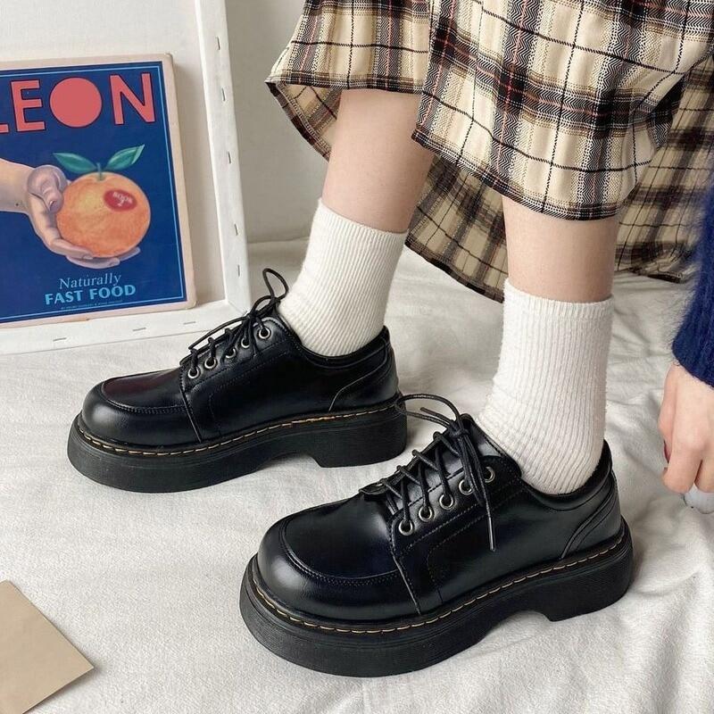 Giày Đế Xuồng Giày Lolita Giày Nữ Mary Janes Đồng Phục Học Sinh Giày Học Sinh Jk Giày Nữ Mũi Tròn Lolita Cổ Điển Oxford