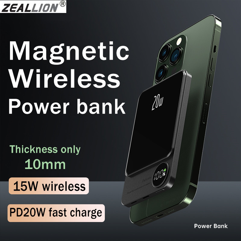 Zeallion Portable Magsafe Power Bank Wireless Charger Mini Slim Macsafe External Auxiliary Spare Battery for iPhone