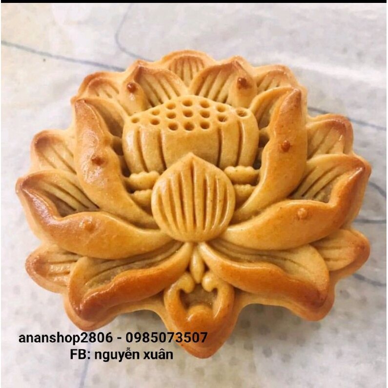 Khuôn trung thu lò xo 150gr - 200gr 3d hoa sen m2