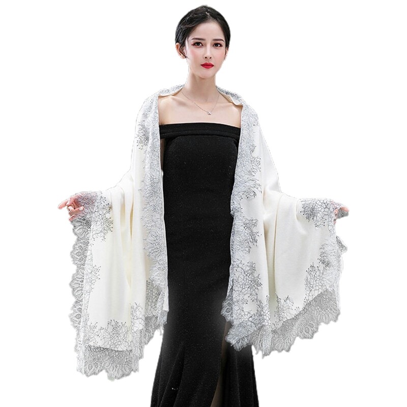 Khăn pashmina mùa thu cho nữ khăn choàng lớn thanh lịch đầm dạ hội cổ điển khăn choàng choàng khăn choàng đám cưới viền ren hoa lông mi