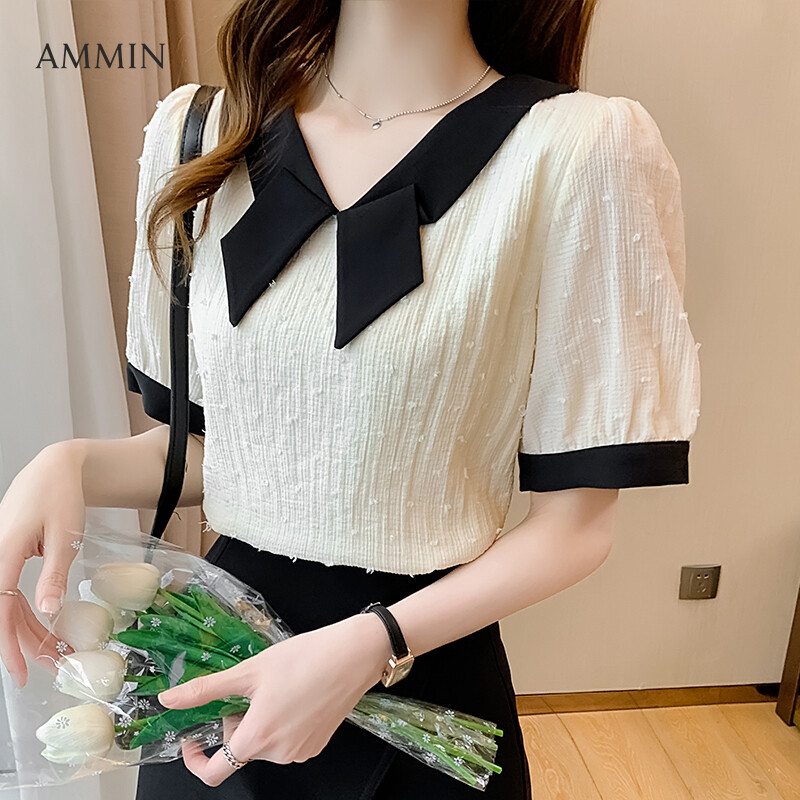 Áo Cánh Ngắn Tay Cổ Chữ V Phong Cách Mới Mùa Hè 2021, Áo Sơ Mi Voan Thêu Móc Khí Chất Thanh Lịch Lười Có Cổ Hình Bướm Cho Nữ