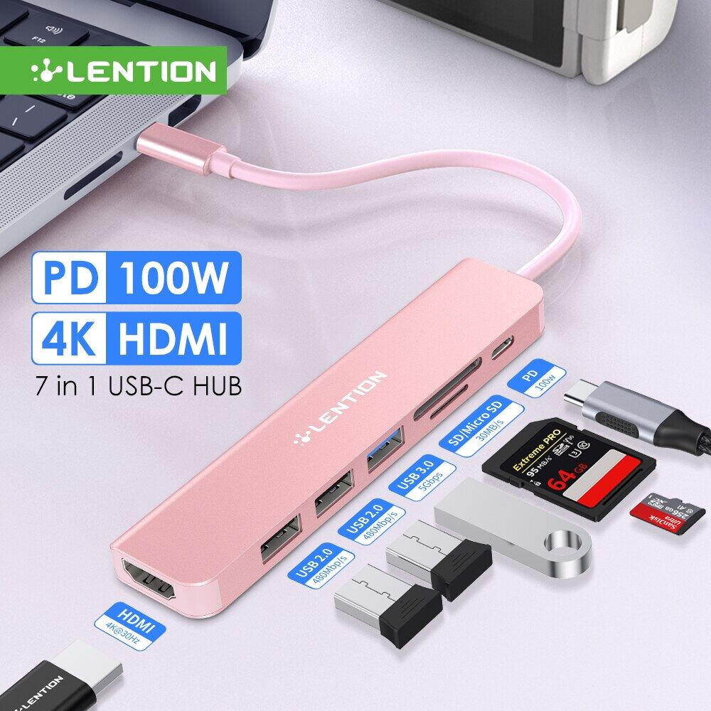 LENTION USB C HUB 4K 30Hz Loại C để HDMI 2.0 PD 100W Bộ chuyển đổi cho
