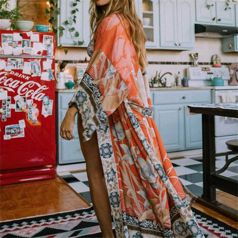 2025 Áo Dài Đi Biển Pareo In Boho 2021, Áo Choàng Cardigan De Thắt Lưng Cổ Chữ V Bộ Đồ Tắm Kimono Bìa Ups Ngoại Cỡ