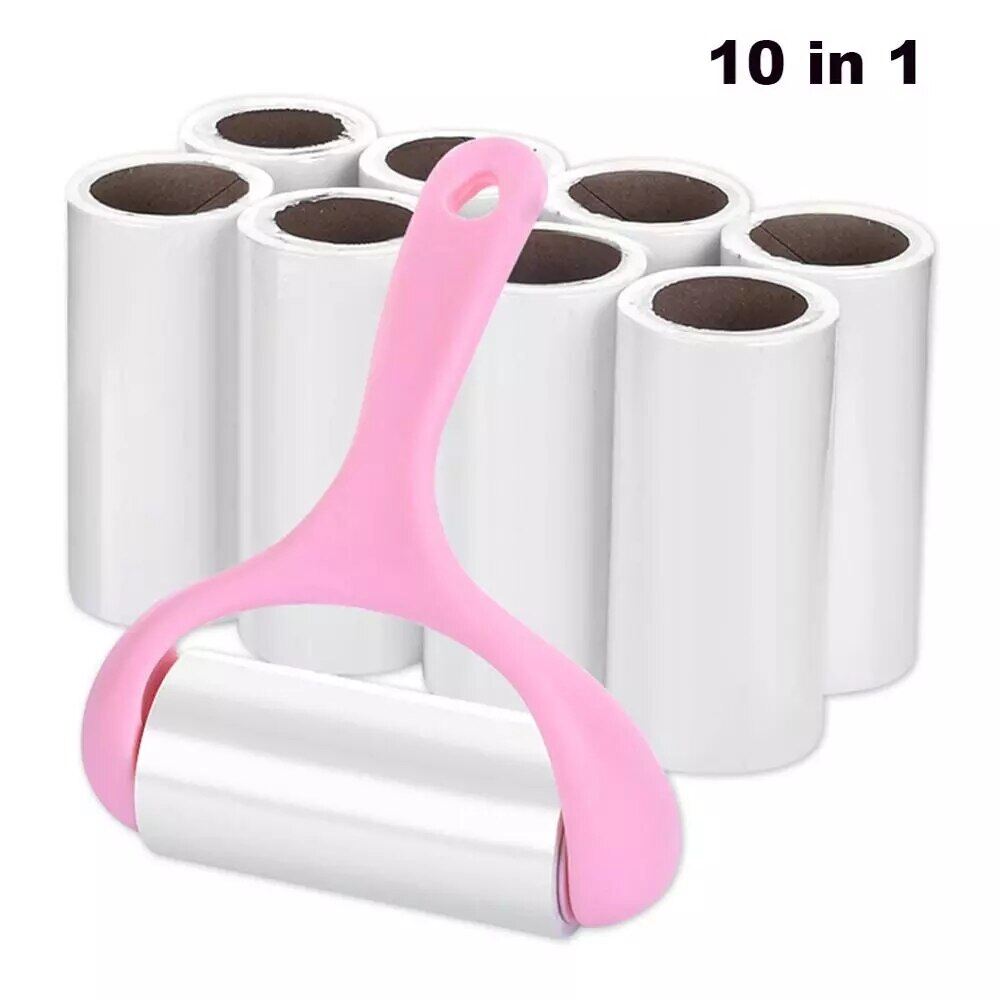 9 Rolls + 1 Handle Sticky Roller Sticky Dust Paper Tearable Adhesive Brush Clothes Lint Brush Hair Remover Kit With Handle