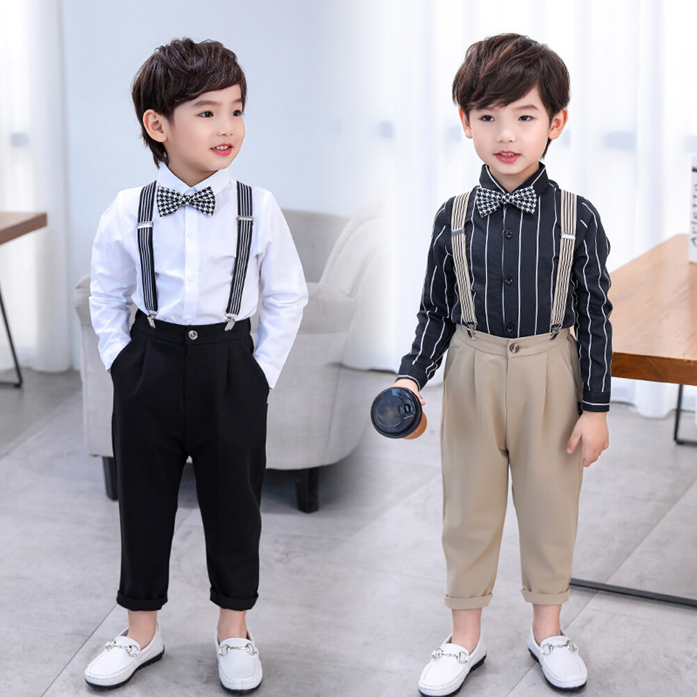Toddler Baby Boys Gentlemen Suspenders Top Formal Wedding Suits Outfits Clothes 