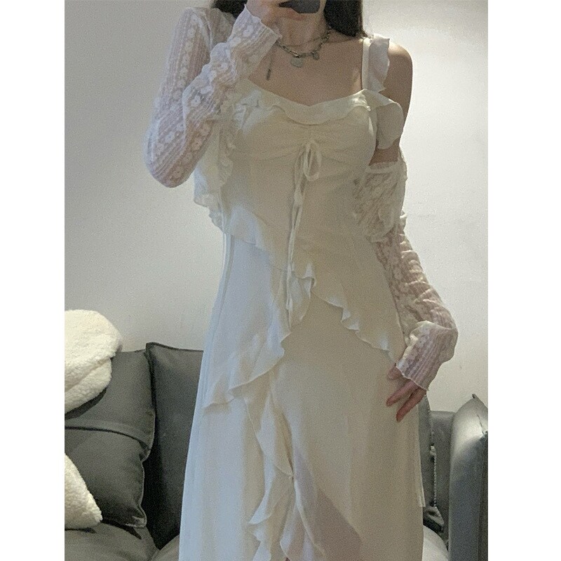 Fch condole belt dress female summer new falbala open fork fairy dress 2022 dress tide