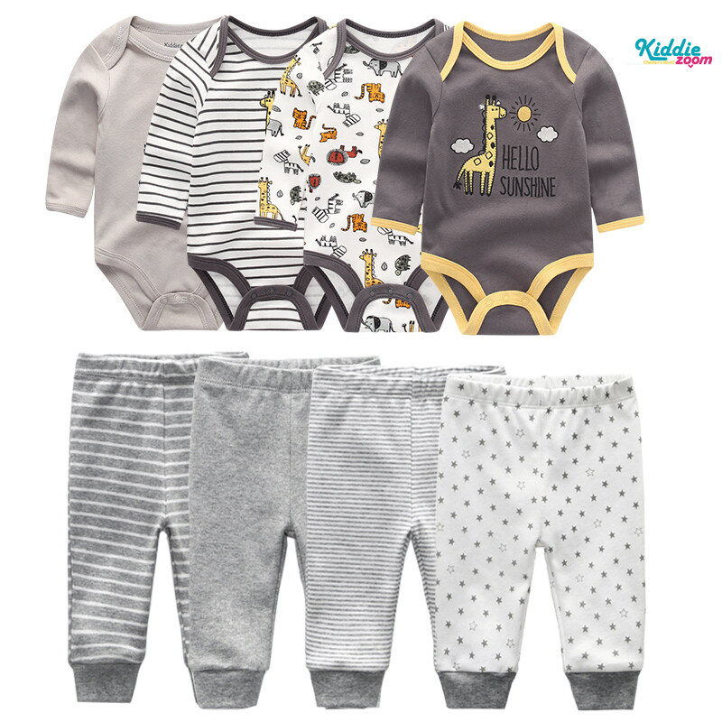 Kidddiezoom 4set baby romper+4set baby pants fashion newborn set