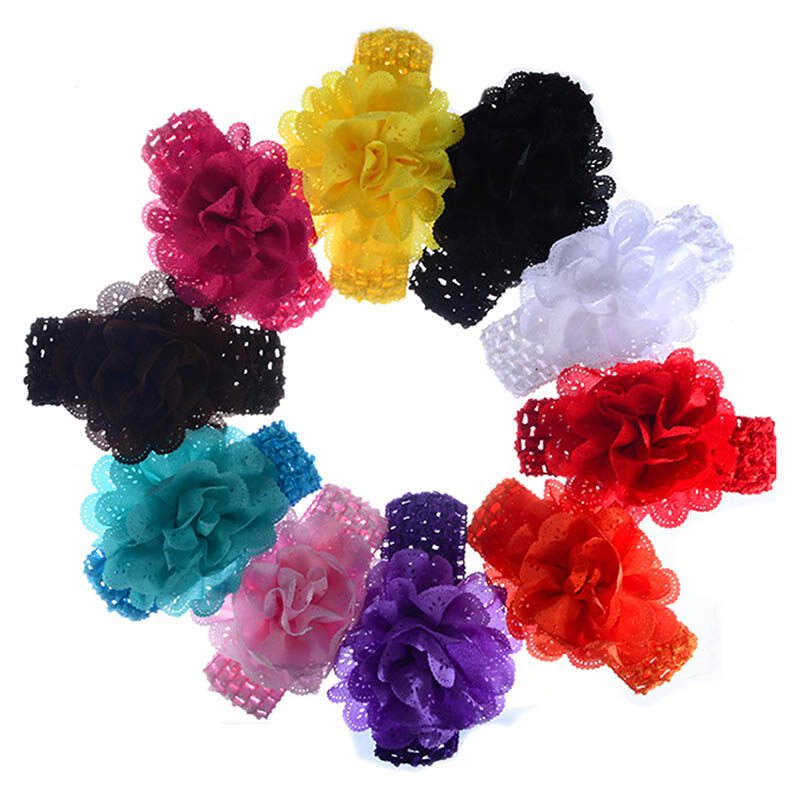 Mododo sơ sinh headband, hoa đục lỗ phụ kiện tóc em bé vải voan co giãn phong cách châu âu, màu sắc tinh khiết