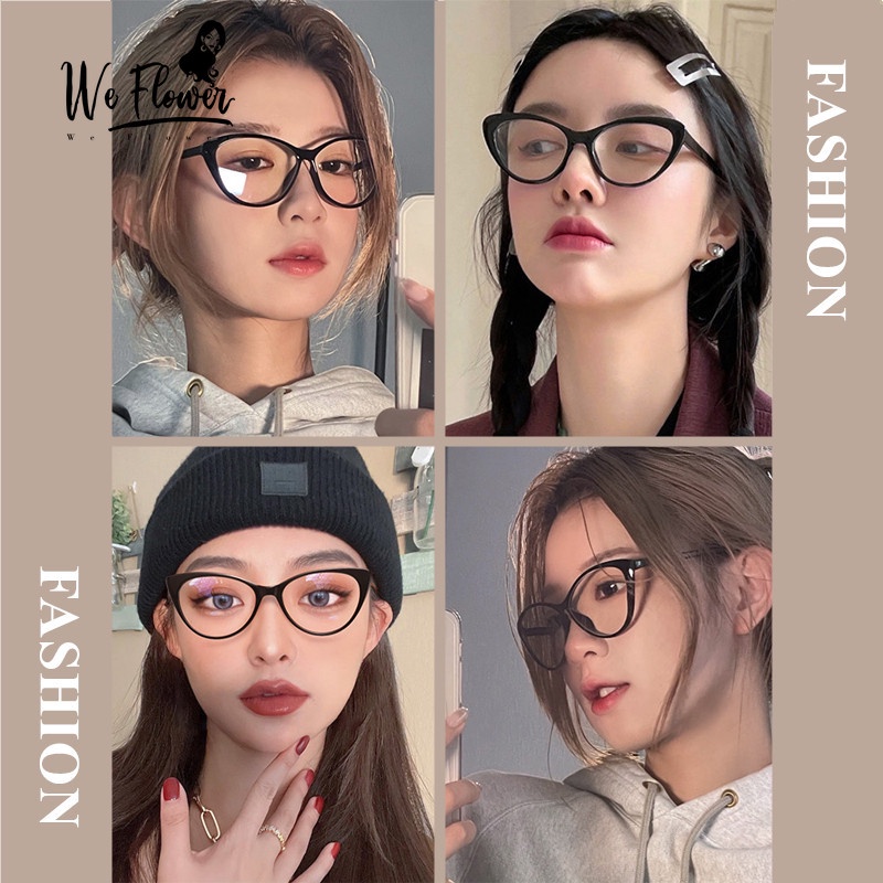 We Flower Retro Fashion Blue Light Blocking Lens Cat Eye Glasses for Women Men Chic Eyewear Eyeglasses