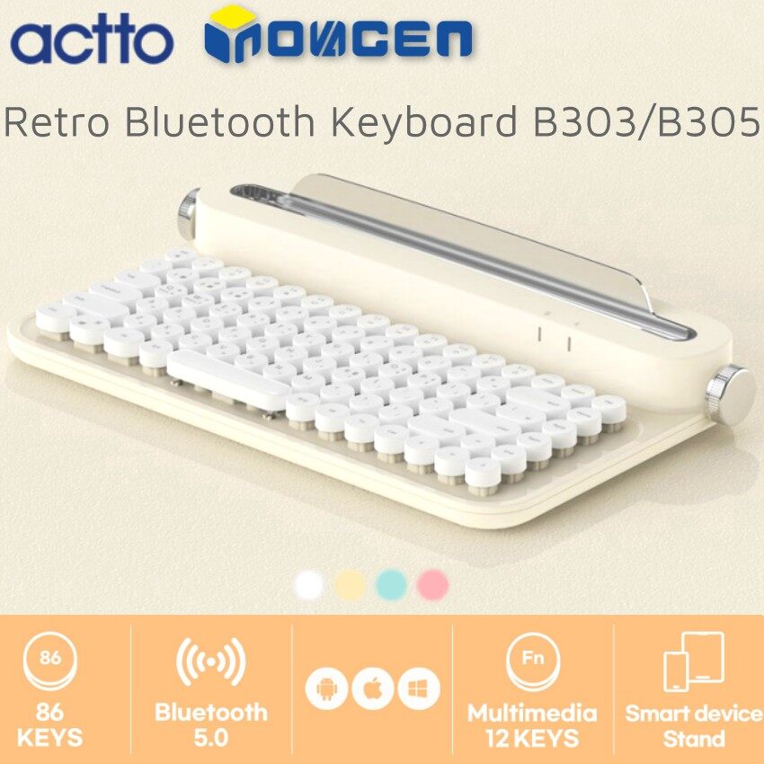 INOVAGEN ACTTO B303/B305 (86 Phím, Không Có Ký Tự Hanguo) Bàn Phím Không Dây Bán Chạy Bàn Phím Máy Đánh Chữ Bluetooth 5.0 Cổ Điển Có Chân Đế Tích Hợp Cho Điện Thoại, Máy Tính Bảng, Hỗ Trợ Android/Windows/IOS