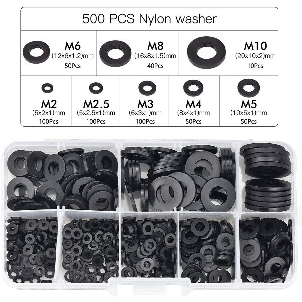 500 Cái Vòng Đệm Phẳng Ni Lông Dụng Cụ Cầm Tay Gia Dụng Niêm Phong Phẳng Vòng Đệm Nhựa