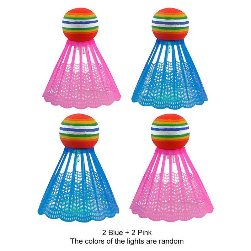 4 quả cầu lông phát sáng đèn led đầu cầu lông cầu vồng bằng nylon phát sáng trong đêm tối, dành cho thể thao trong nhà ngoài trời
