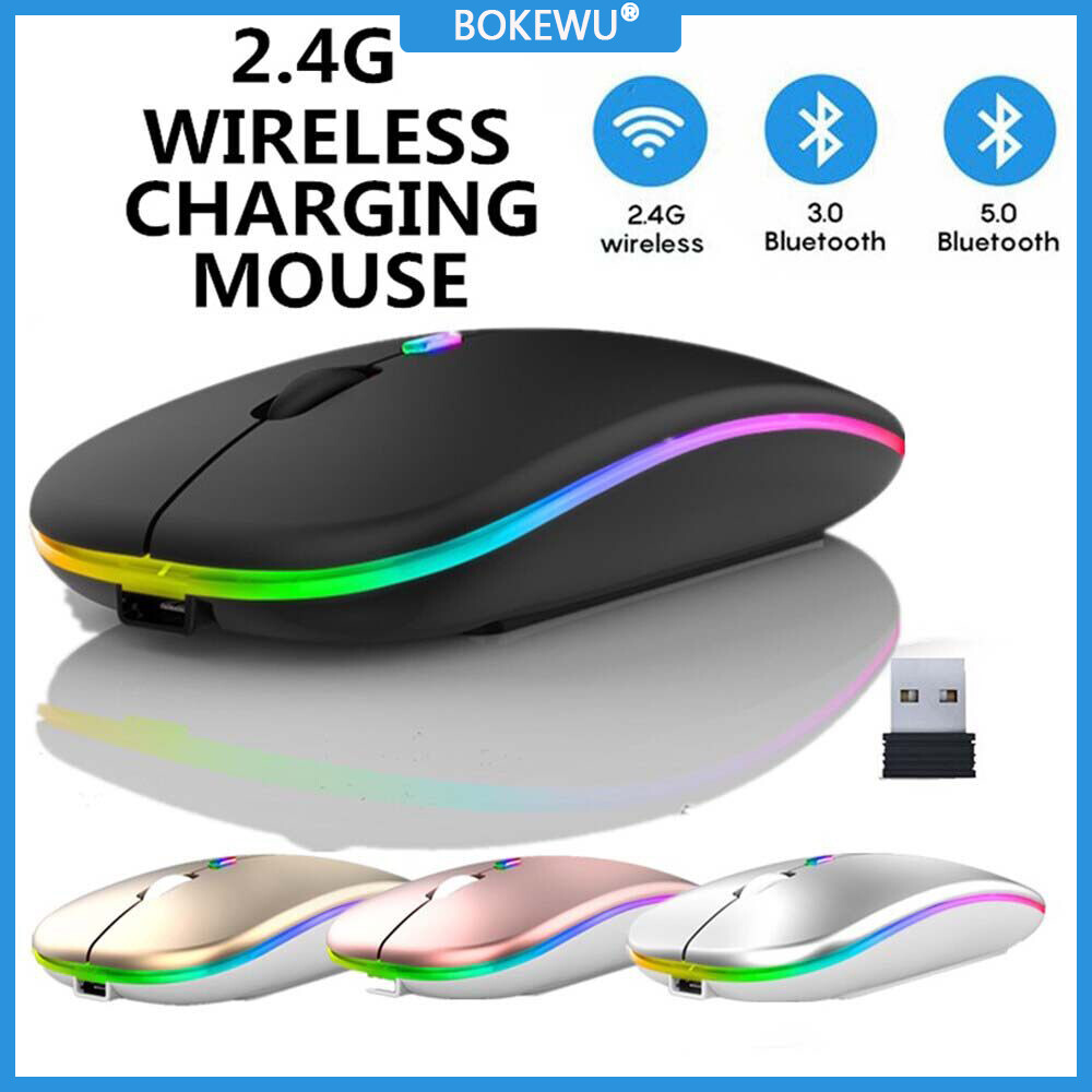 BOKEWU Chuột Không Dây 2.4Ghz Chuột Có Thể Sạc Lại Chuột Chơi Game Có Đèn Nền LED Siêu Mỏng Im Lặng Nhiều Màu Cho Máy Tính iPad Máy Tính Xách Tay Máy Vi Tính