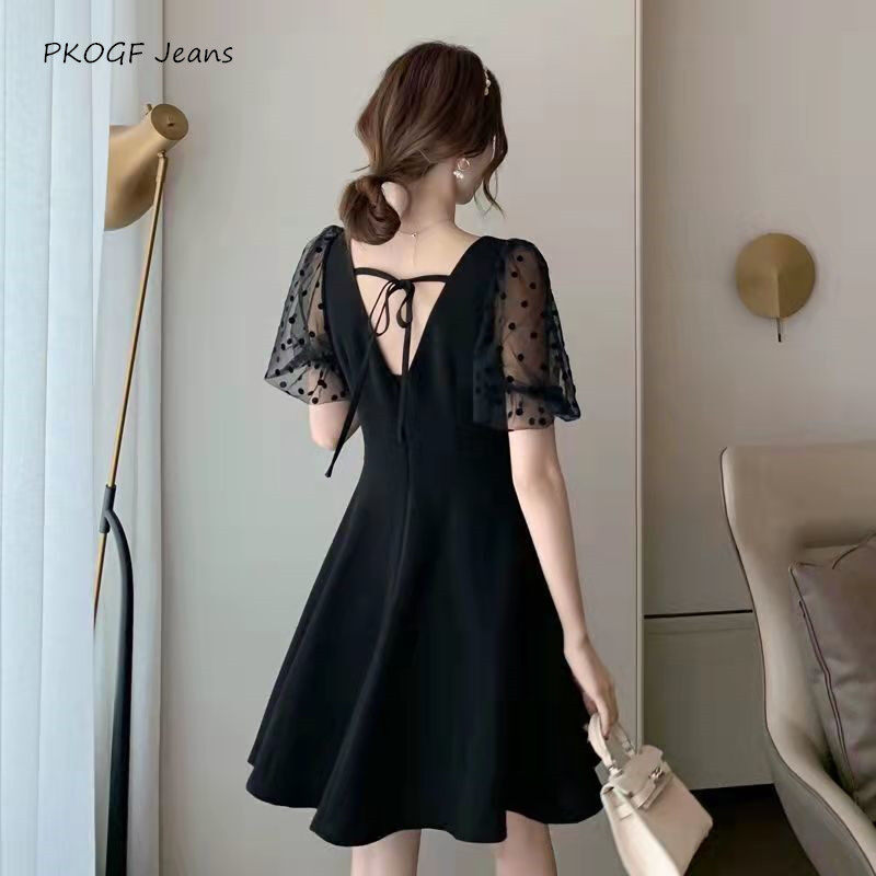 Pkogf đầm nữ ngoại cỡ đầm khâu ren khí chất gợi cảm thời trang đầm dự tiệc màu đen ôm sát